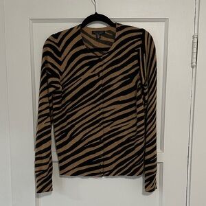 Saks Fifth Avenue Vintage Zebra Print Cardigan Sweater 100% Cashmere
